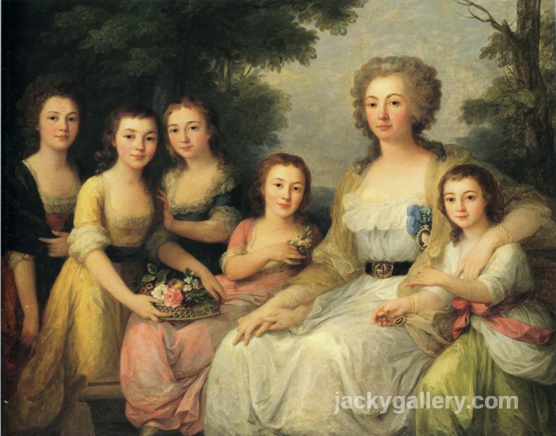 Portrait of Countess A S Protasova with Her Nieces, Angelica Kauffman painting